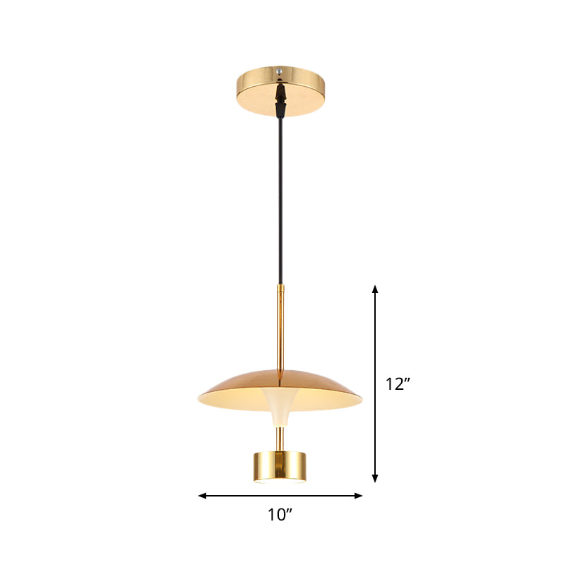 Suspension LED métallique en forme de dôme doré pour salle à manger - Lampe à suspension moderne de 10"/14"