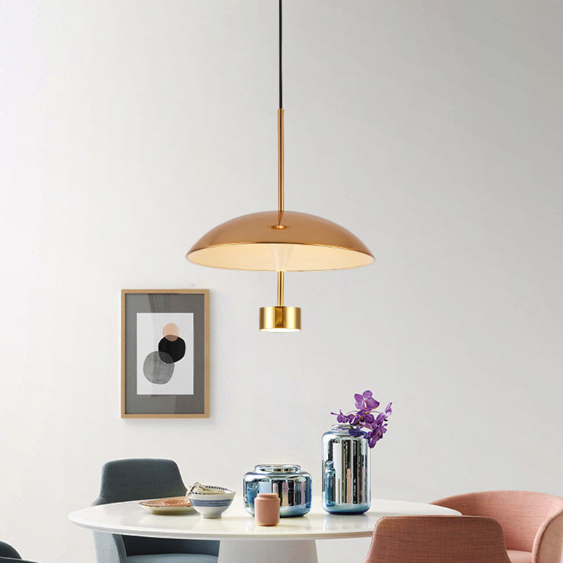 Suspension LED métallique en forme de dôme doré pour salle à manger - Lampe à suspension moderne de 10"/14"