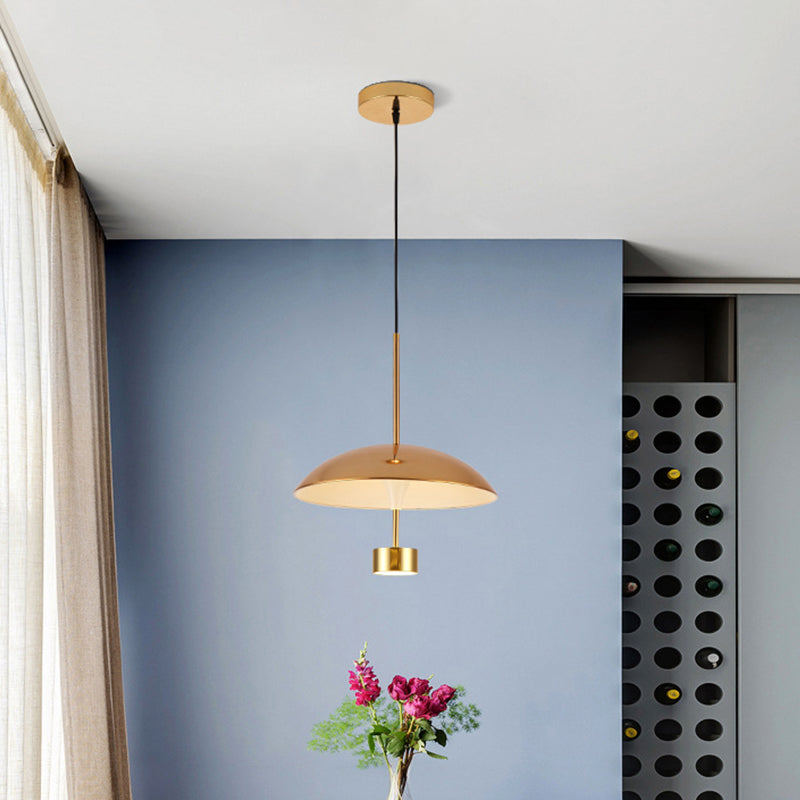 Suspension LED métallique en forme de dôme doré pour salle à manger - Lampe à suspension moderne de 10"/14"
