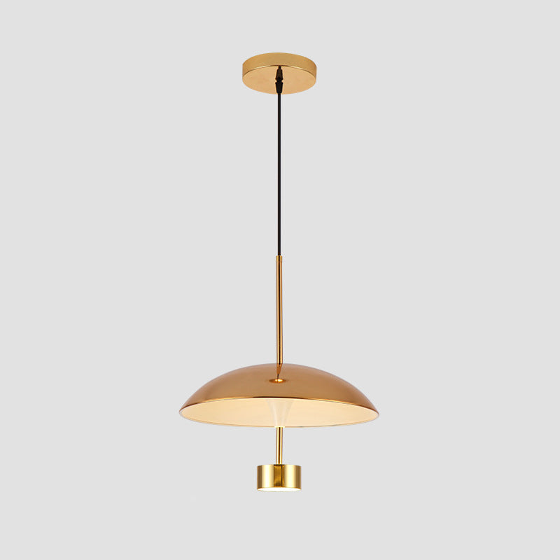 Suspension LED métallique en forme de dôme doré pour salle à manger - Lampe à suspension moderne de 10"/14"