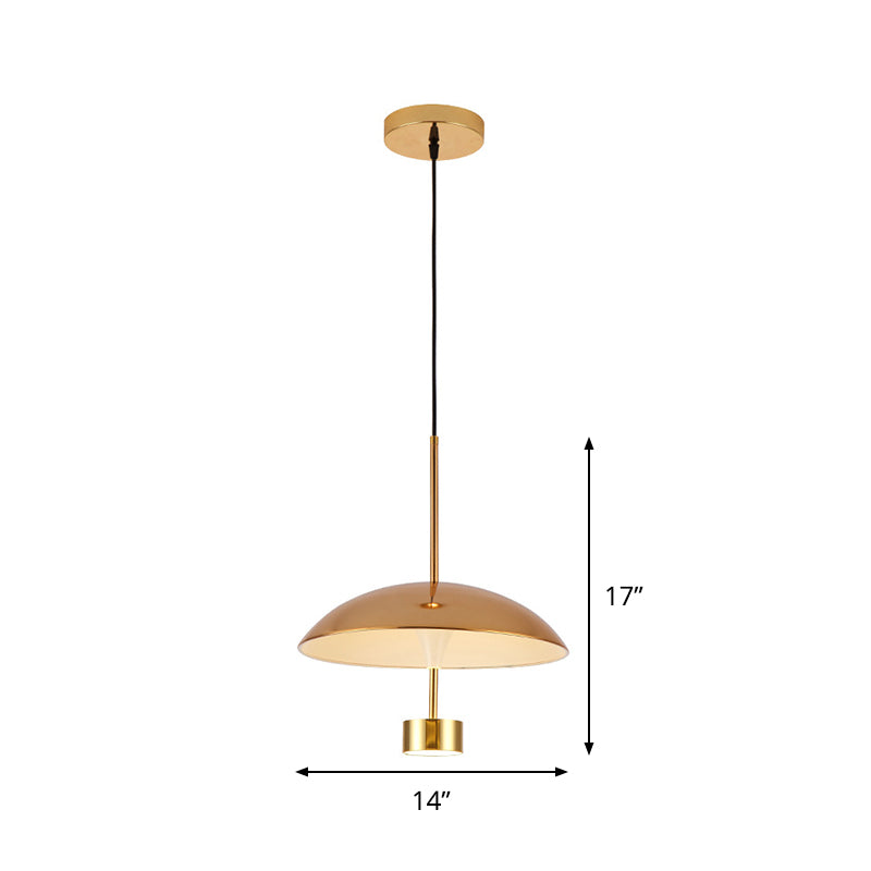 Suspension LED métallique en forme de dôme doré pour salle à manger - Lampe à suspension moderne de 10"/14"