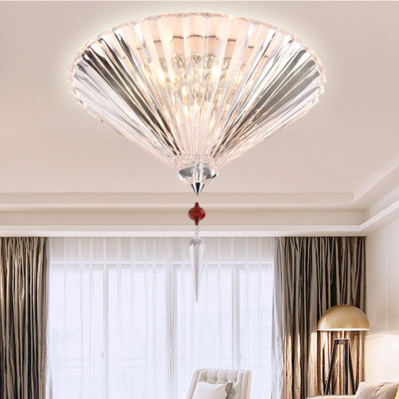 Conical Ceiling Mounted Light with Clear Faceted Crystal: Simple and Sufficient Lighting for Corridor Spaces