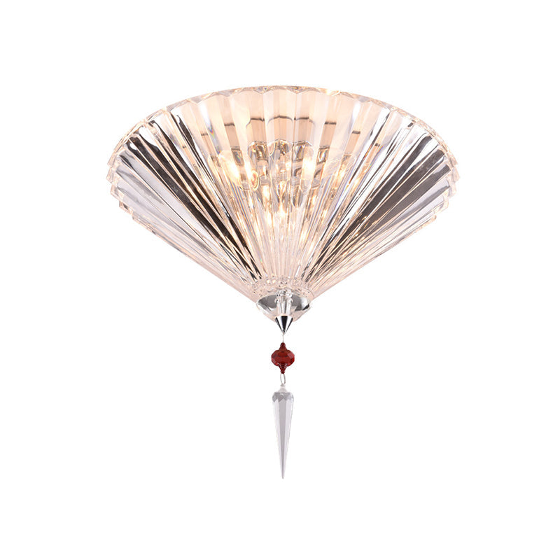 Conical Ceiling Mounted Light with Clear Faceted Crystal: Simple and Sufficient Lighting for Corridor Spaces