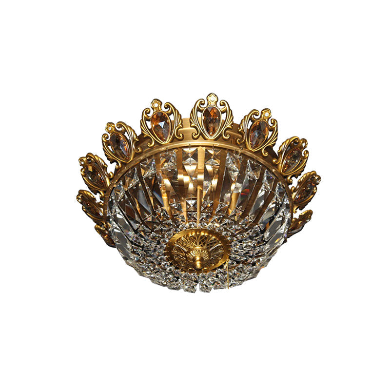 Plafonnier encastré traditionnel en cristal biseauté avec 4 têtes en laiton pour l'éclairage de la chambre
