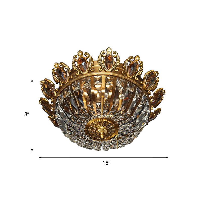 Plafonnier encastré traditionnel en cristal biseauté avec 4 têtes en laiton pour l'éclairage de la chambre