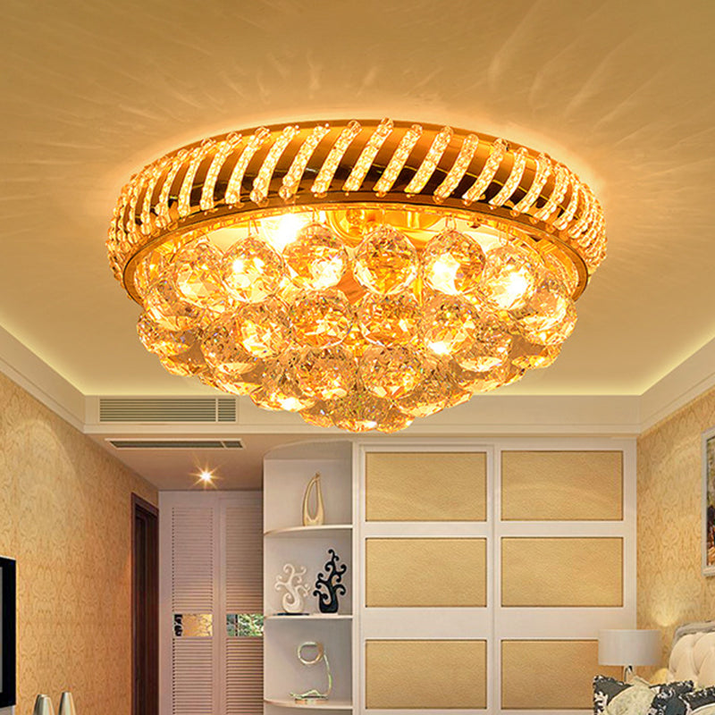 Modernist Gold Crystal Ball Flushmount Light with 3/4 Bulbs - Bedroom Ceiling Lamp