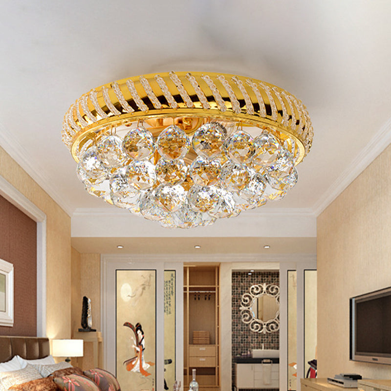 Modernist Gold Crystal Ball Flushmount Light with 3/4 Bulbs - Bedroom Ceiling Lamp