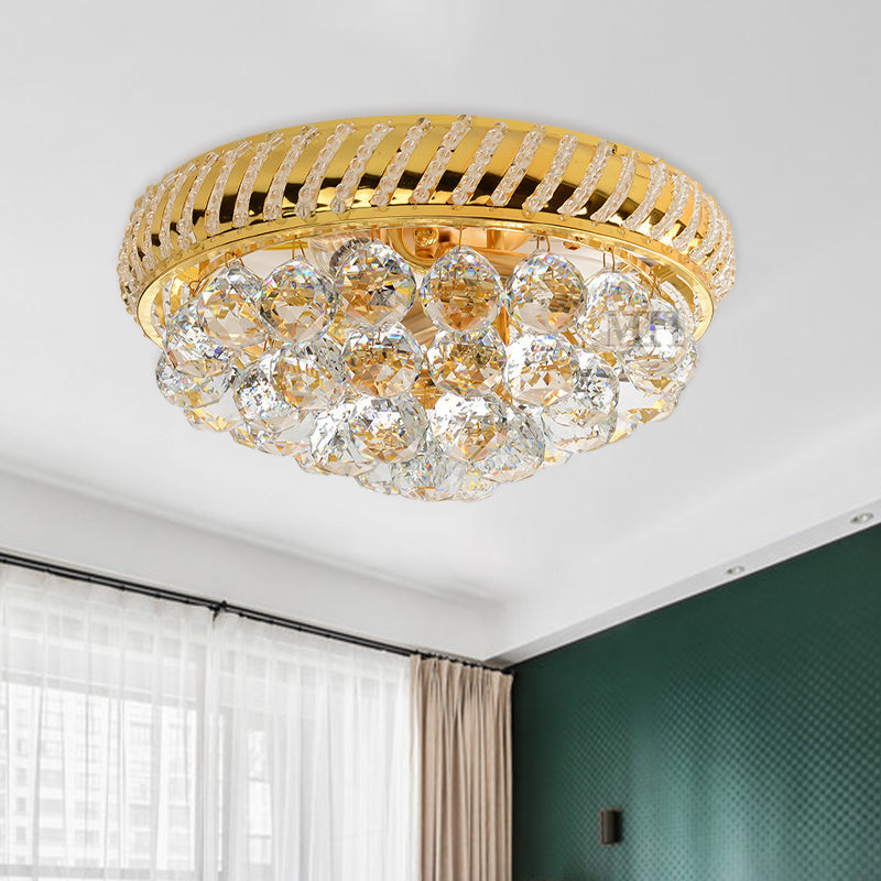 Modernist Gold Crystal Ball Flushmount Light with 3/4 Bulbs - Bedroom Ceiling Lamp