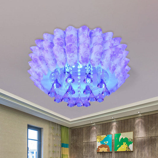 Modern Crystal Blossom Flush Mount Lamp with 5 Lights - Pink/Purple Ceiling Lighting for Bedroom