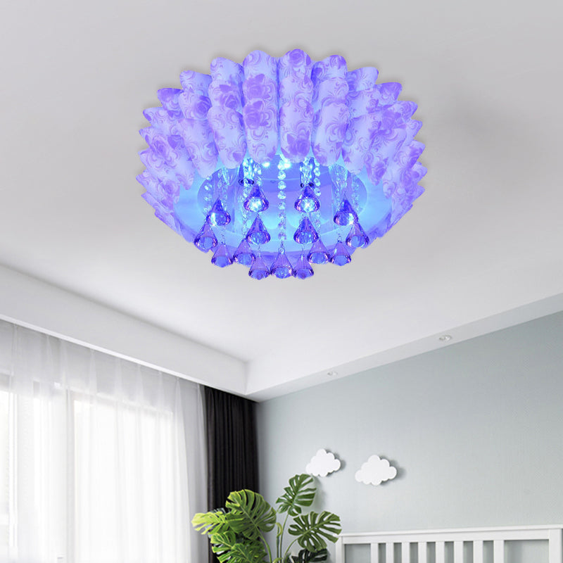 Modern Crystal Blossom Flush Mount Lamp with 5 Lights - Pink/Purple Ceiling Lighting for Bedroom
