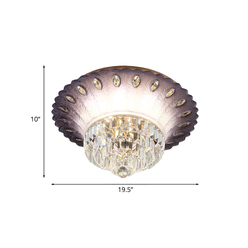 Modern LED Crystal Flush Light - Purple Tiered, Round Design - 19.5"/23.5" Diameter - Bedroom Ceiling Lamp with Scalloped Edge