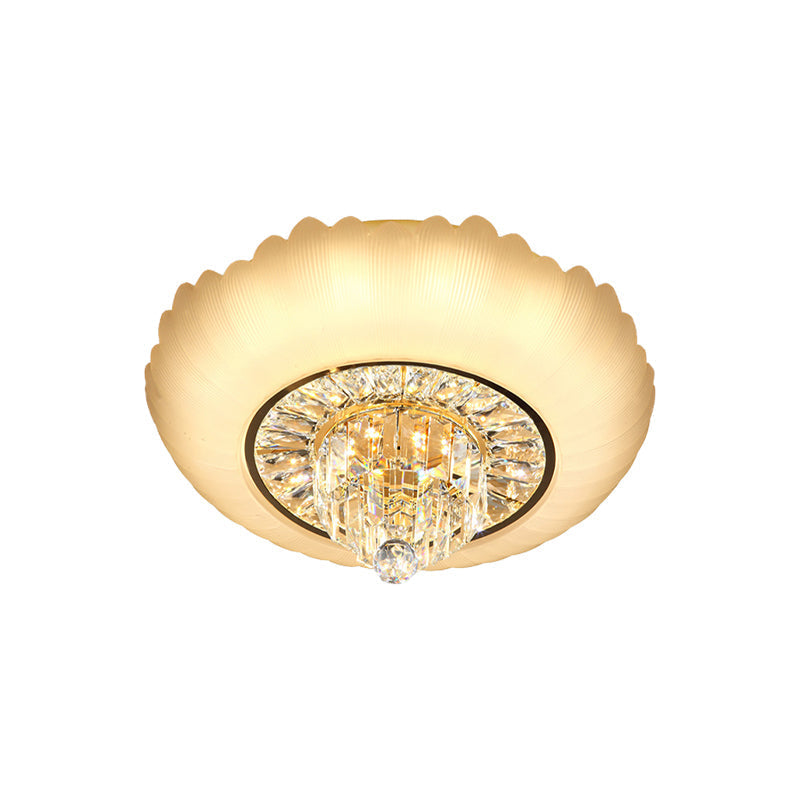 Minimal LED Crystal Flush Light Fixture with Amber Glass Shade - Ceiling Mount for Living Room (16"/19.5" W)