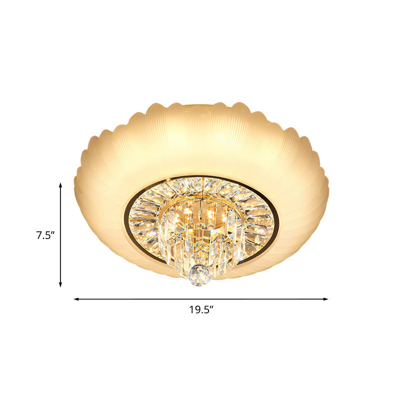 Minimal LED Crystal Flush Light Fixture with Amber Glass Shade - Ceiling Mount for Living Room (16"/19.5" W)