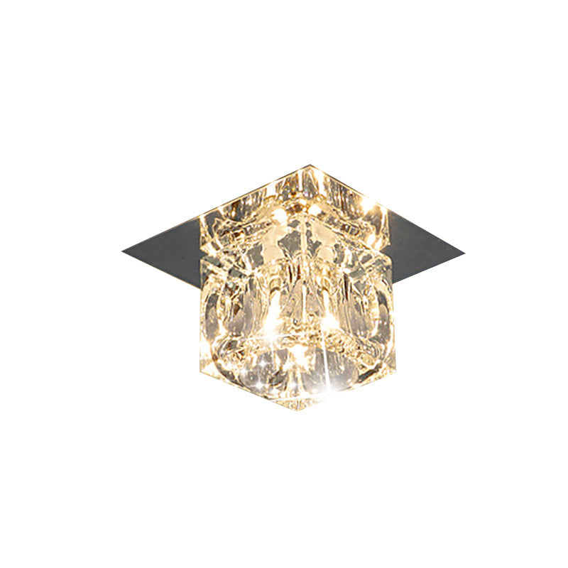 Crystal Flush Mount LED Ceiling Lamp with Beveled Square Design, Chrome Finish - Warm/White Light