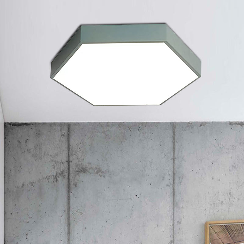 Modern LED Flush Mount with Metal Shade - Hexagon Design in Gray/Yellow/Blue, White/Warm Light - 16"/19.5"/23.5" Wide