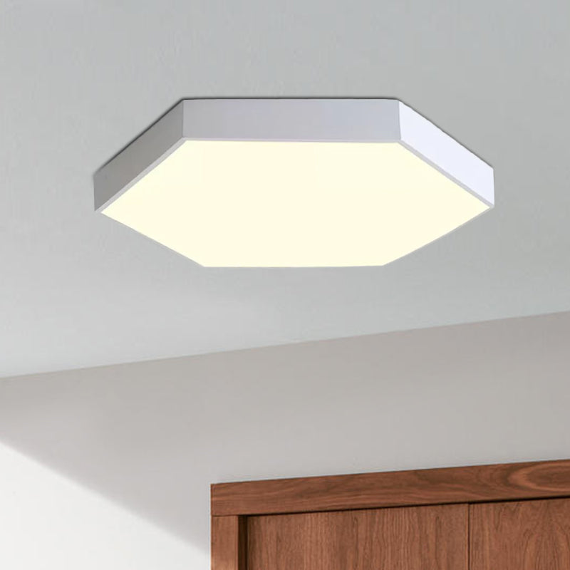 Modern LED Flush Mount with Metal Shade - Hexagon Design in Gray/Yellow/Blue, White/Warm Light - 16"/19.5"/23.5" Wide