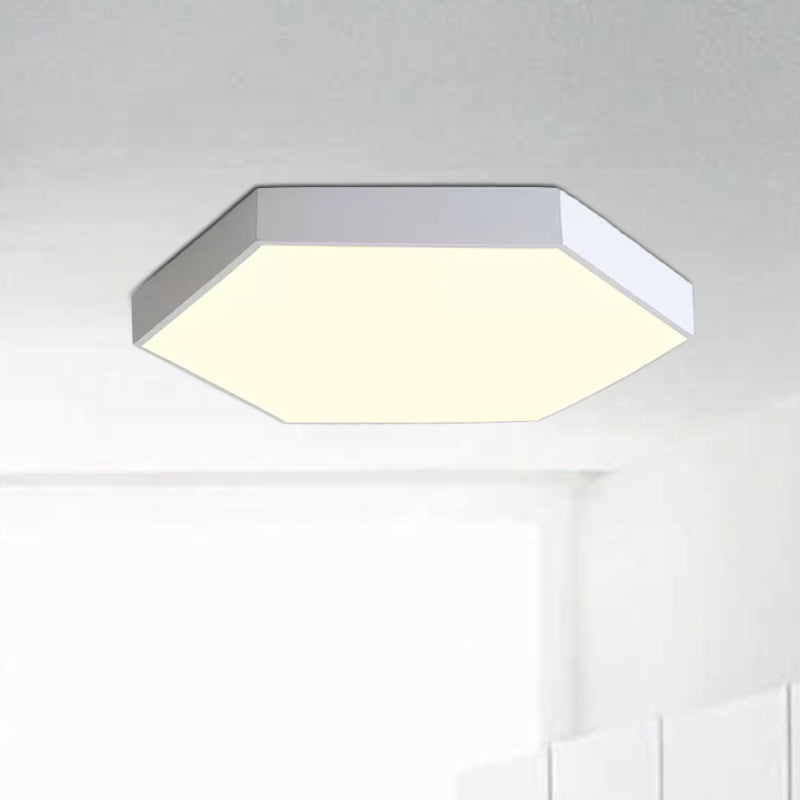 Modern LED Flush Mount with Metal Shade - Hexagon Design in Gray/Yellow/Blue, White/Warm Light - 16"/19.5"/23.5" Wide