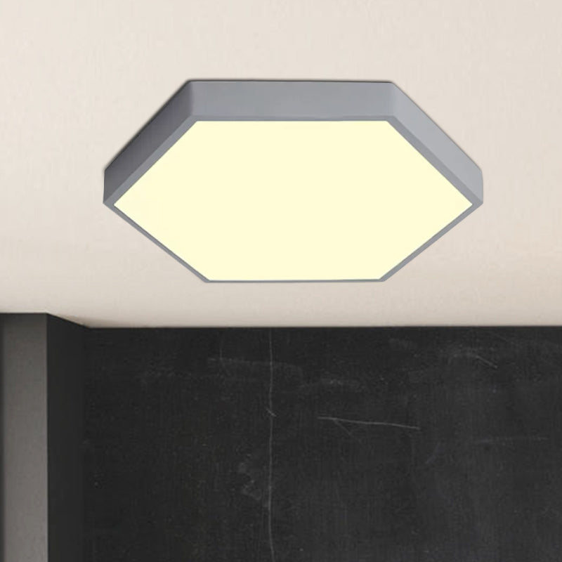 Modern LED Flush Mount with Metal Shade - Hexagon Design in Gray/Yellow/Blue, White/Warm Light - 16"/19.5"/23.5" Wide