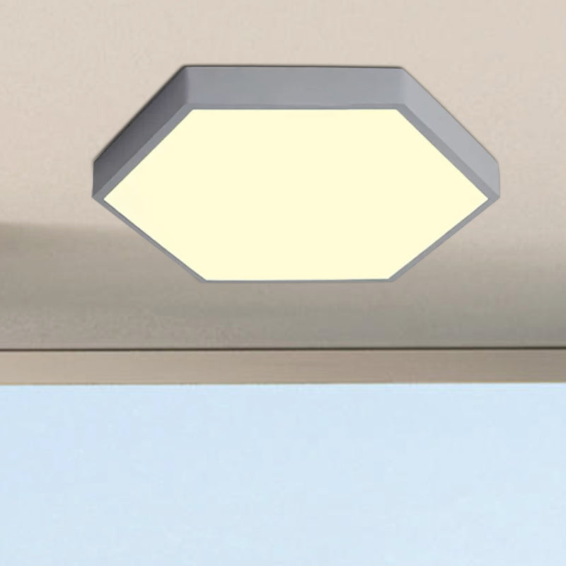 Modern LED Flush Mount with Metal Shade - Hexagon Design in Gray/Yellow/Blue, White/Warm Light - 16"/19.5"/23.5" Wide