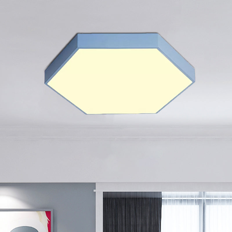 Modern LED Flush Mount with Metal Shade - Hexagon Design in Gray/Yellow/Blue, White/Warm Light - 16"/19.5"/23.5" Wide