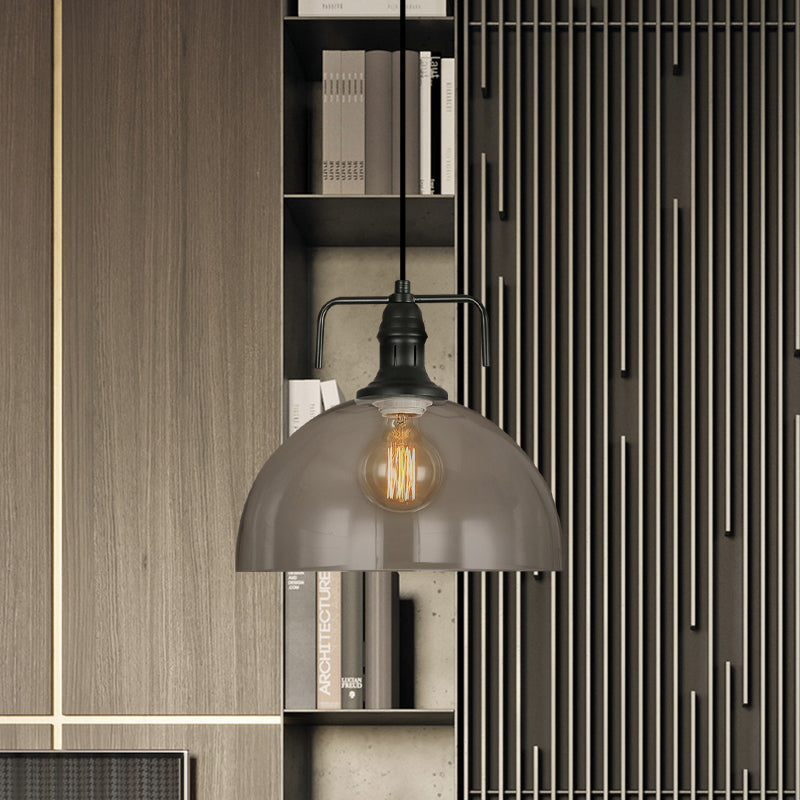 Vintage Dome Hanging Pendant Light with Clear Glass - Black Finish