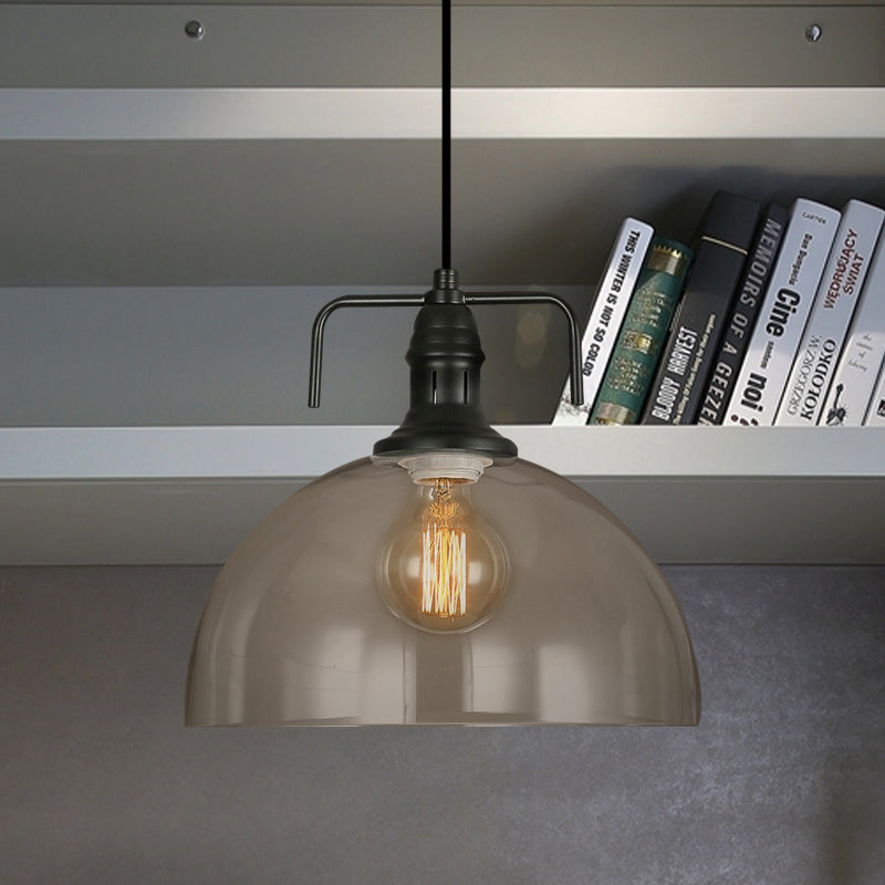 Vintage Black Dome Pendant Light With Clear Glass Shade