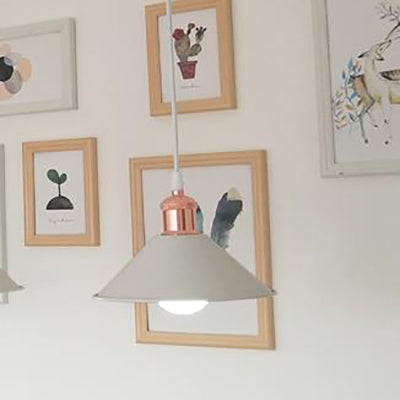 Modernist Style Conical Suspended Lamp - Metallic Hanging Light Fixture - 1 Light - Black/White - Living Room