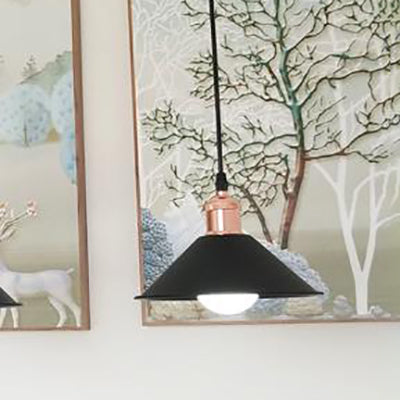 Modernist Style Conical Suspended Lamp - Metallic Hanging Light Fixture - 1 Light - Black/White - Living Room