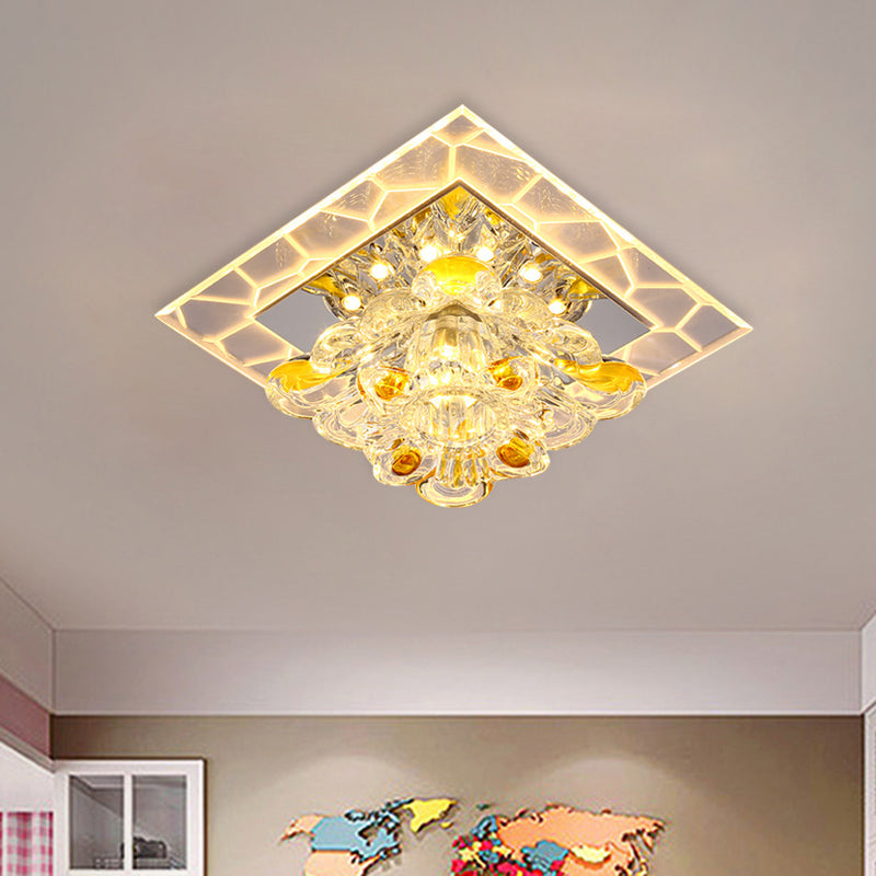 Modern Patchwork Square Acrylic LED Ceiling Lamp with Crystal Flower Shade