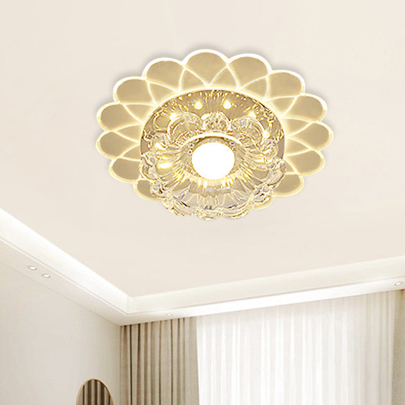 Small LED Ceiling Light Fixture - Crystal Clear Flush Mount, Layered Flower Design