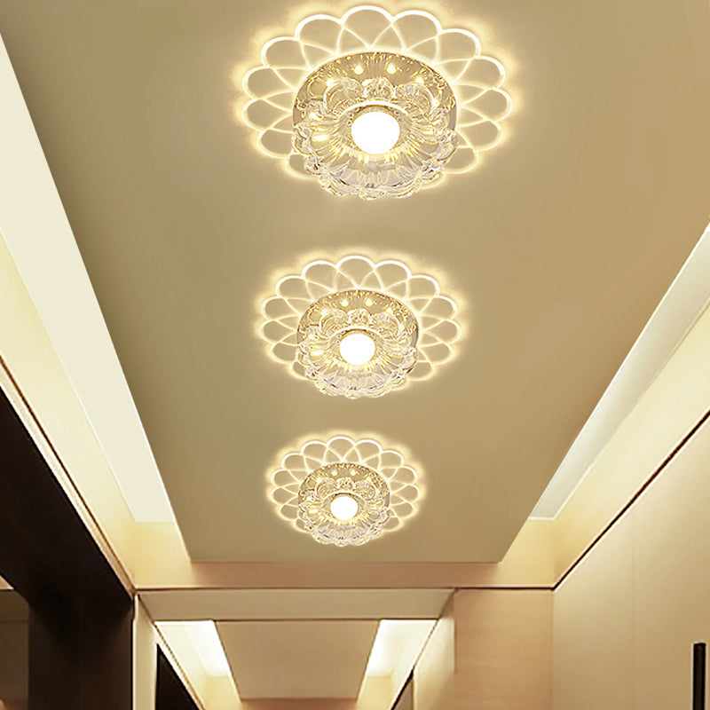 Small LED Ceiling Light Fixture - Crystal Clear Flush Mount, Layered Flower Design