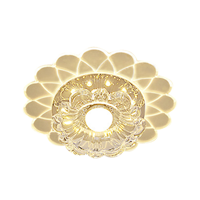 Small LED Ceiling Light Fixture - Crystal Clear Flush Mount, Layered Flower Design