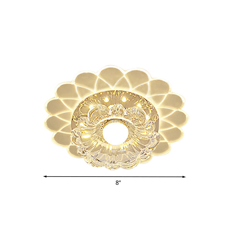 Small LED Ceiling Light Fixture - Crystal Clear Flush Mount, Layered Flower Design