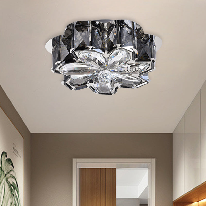 Minimalist LED Flush Mounted Ceiling Light with Flower Smoke/Amber Crystal Shade
