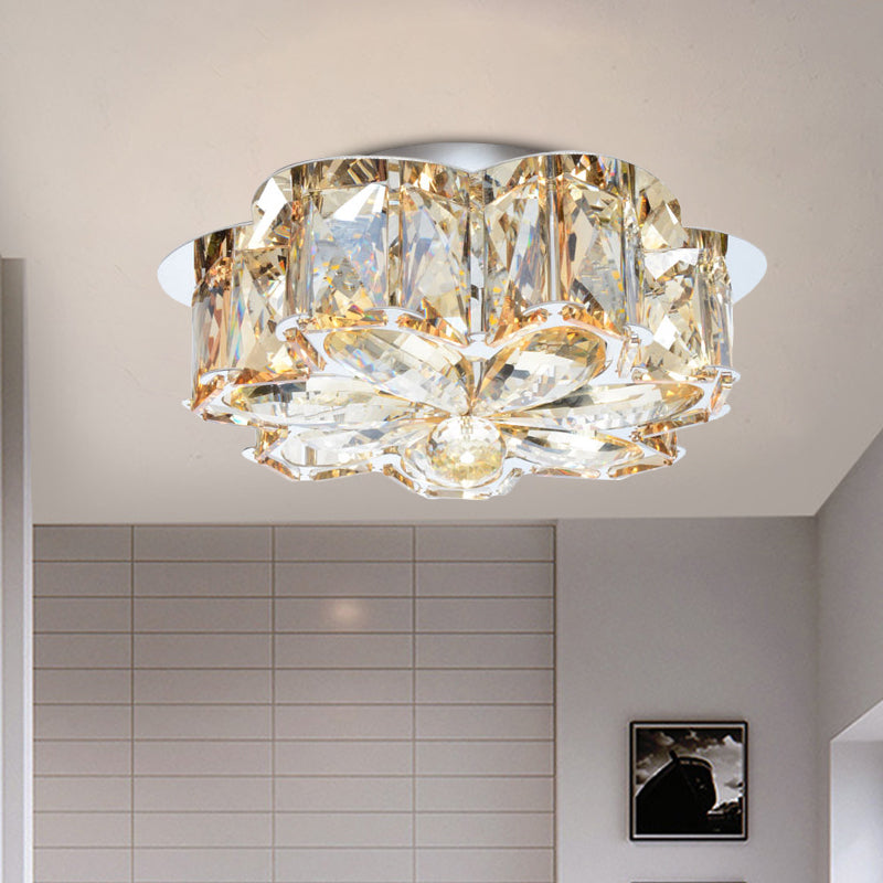 Minimalist LED Flush Mounted Ceiling Light with Flower Smoke/Amber Crystal Shade