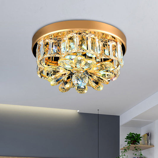 Gold Beveled-Cut Crystal LED Ceiling Flush Light - Modern Style, Small Flower