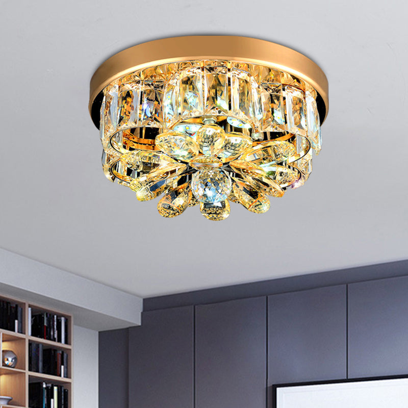 Gold Beveled-Cut Crystal LED Ceiling Flush Light - Modern Style, Small Flower