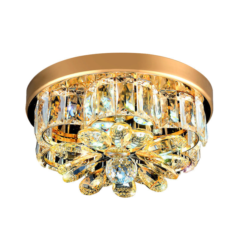 Gold Beveled-Cut Crystal LED Ceiling Flush Light - Modern Style, Small Flower
