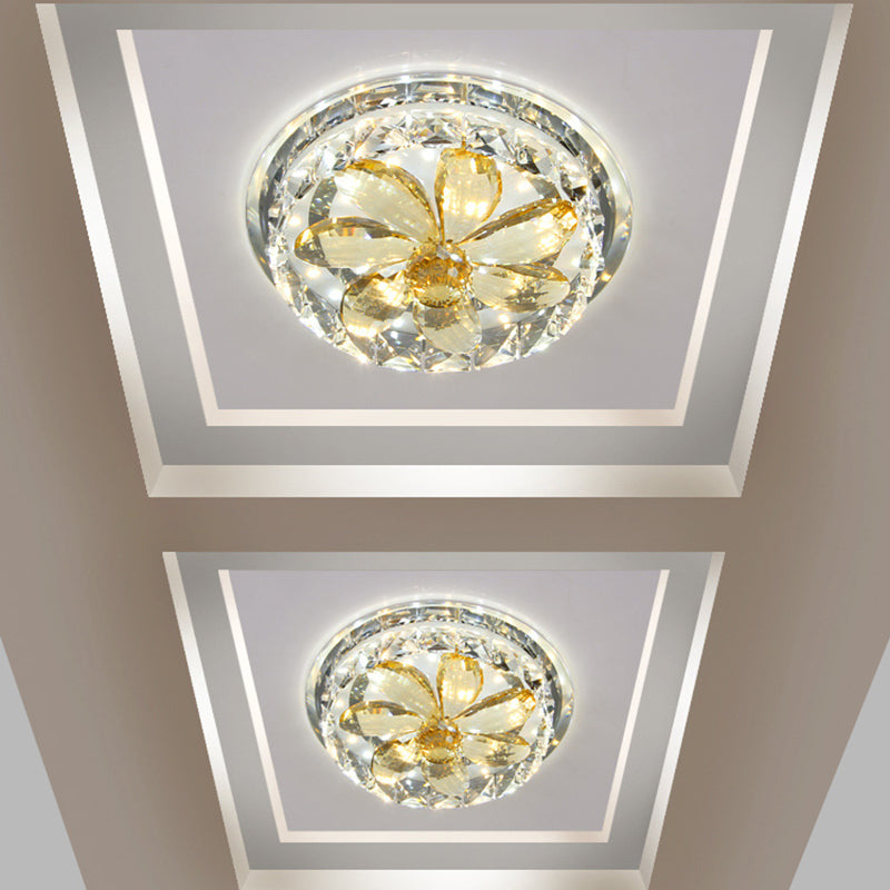 Modern Gold LED Flush Mount Crystal Ceiling Lamp - Mini Floral Fixture