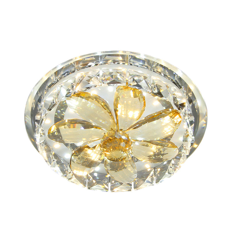 Modern Gold LED Flush Mount Crystal Ceiling Lamp - Mini Floral Fixture