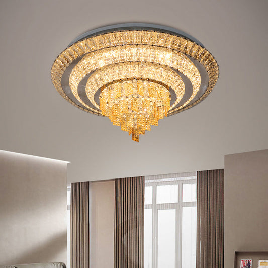 Contemporary Chrome LED Flushmount Ceiling Light with Crystal Encrusted Multi-Circle Design, 23.5"/31.5" Wide