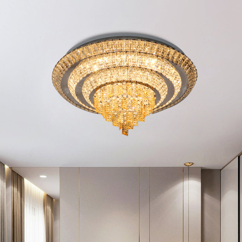 Contemporary Chrome LED Flushmount Ceiling Light with Crystal Encrusted Multi-Circle Design, 23.5"/31.5" Wide