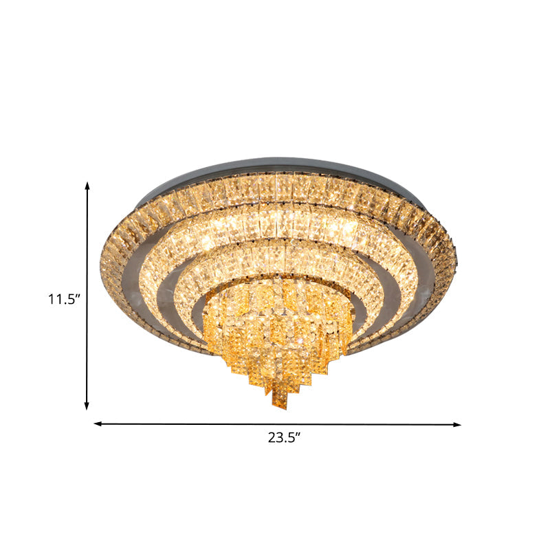 Contemporary Chrome LED Flushmount Ceiling Light with Crystal Encrusted Multi-Circle Design, 23.5"/31.5" Wide