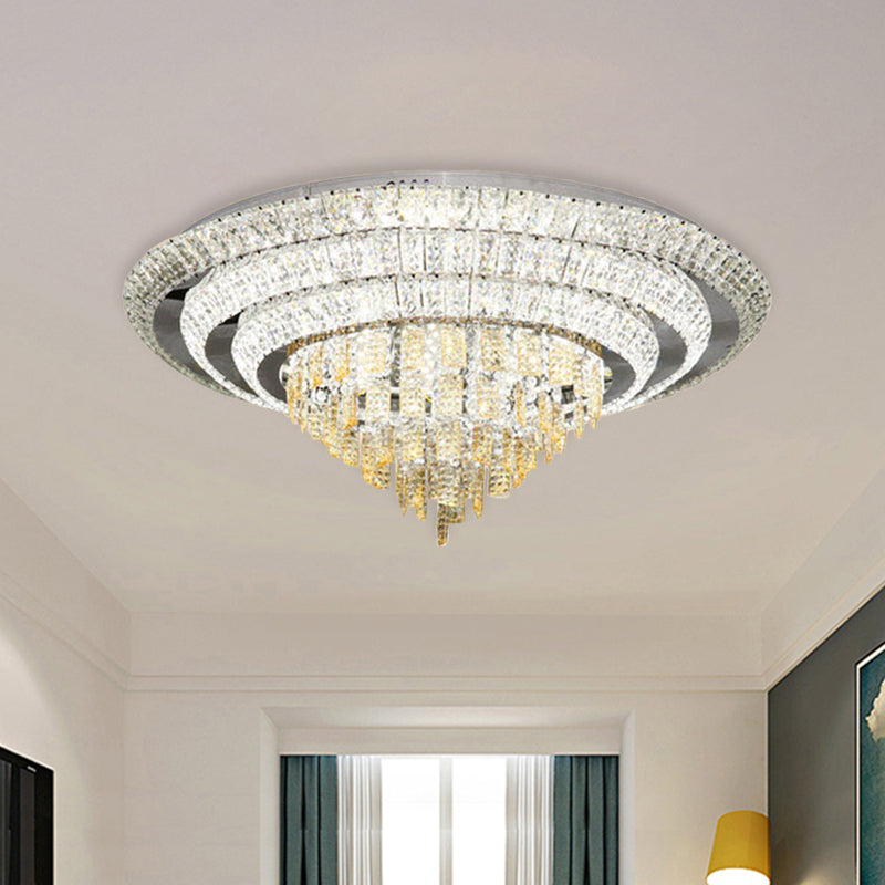 Contemporary Chrome LED Flushmount Ceiling Light with Crystal Encrusted Multi-Circle Design, 23.5"/31.5" Wide