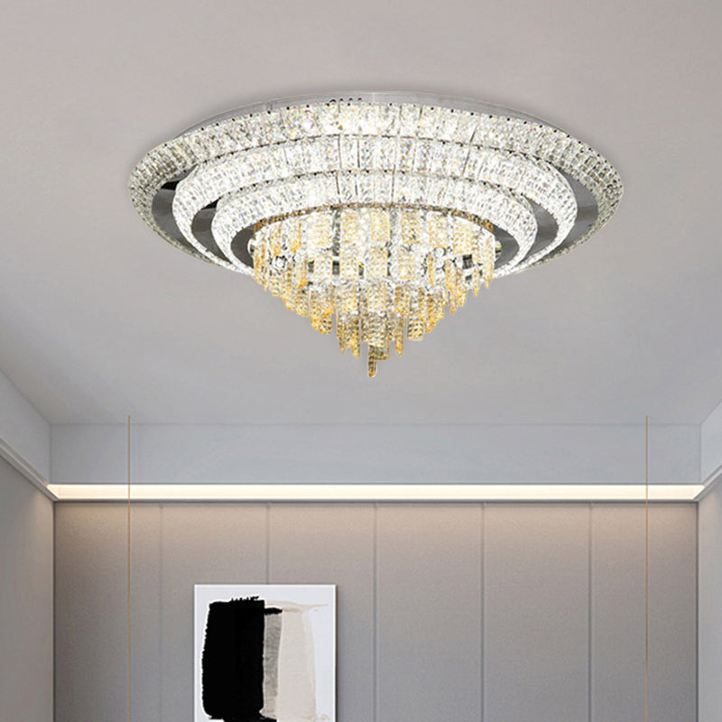 Contemporary Chrome LED Flushmount Ceiling Light with Crystal Encrusted Multi-Circle Design, 23.5"/31.5" Wide