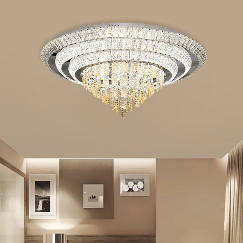 Contemporary Chrome LED Flushmount Ceiling Light with Crystal Encrusted Multi-Circle Design, 23.5"/31.5" Wide