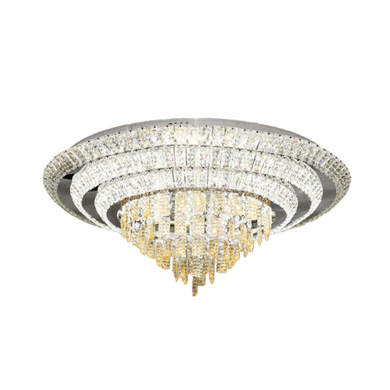 Contemporary Chrome LED Flushmount Ceiling Light with Crystal Encrusted Multi-Circle Design, 23.5"/31.5" Wide