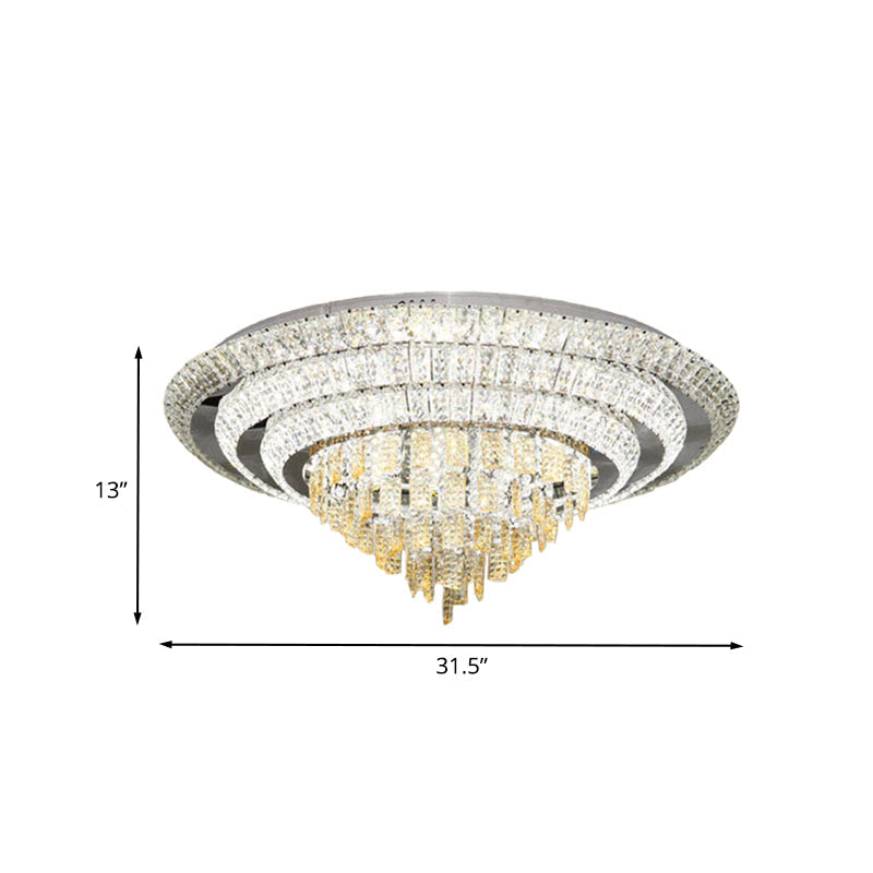 Contemporary Chrome LED Flushmount Ceiling Light with Crystal Encrusted Multi-Circle Design, 23.5"/31.5" Wide