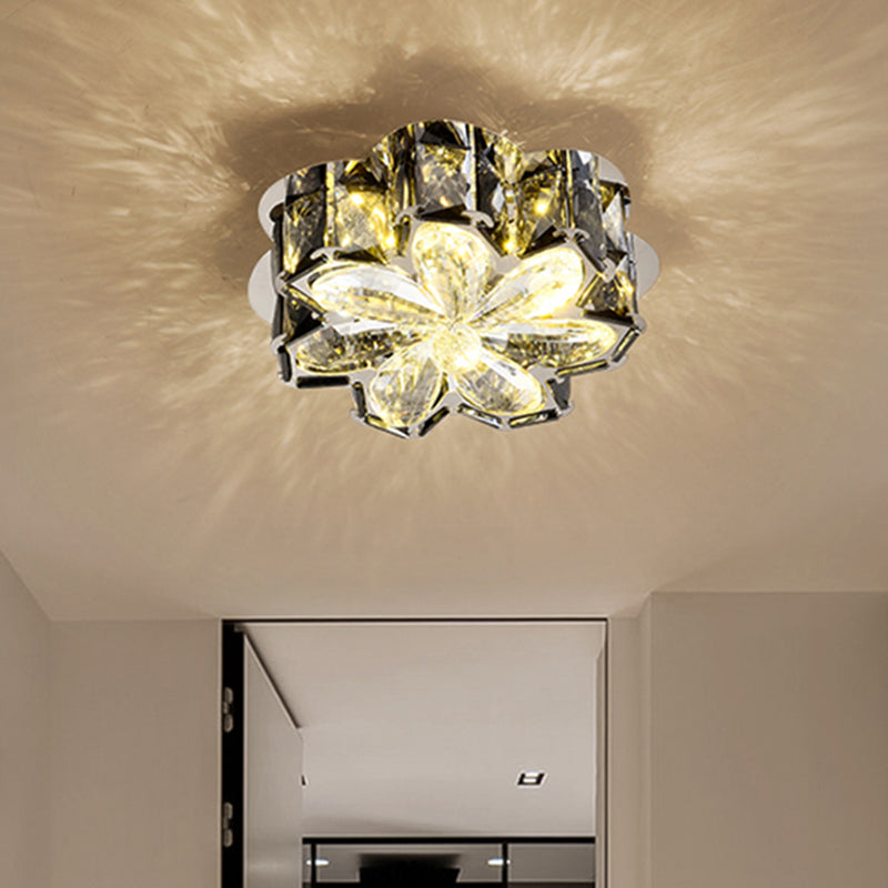 Minimalistic Crystal Flower Ceiling Lamp with LED Flush Mount
