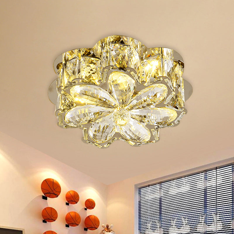 Minimalistic Crystal Flower Ceiling Lamp with LED Flush Mount